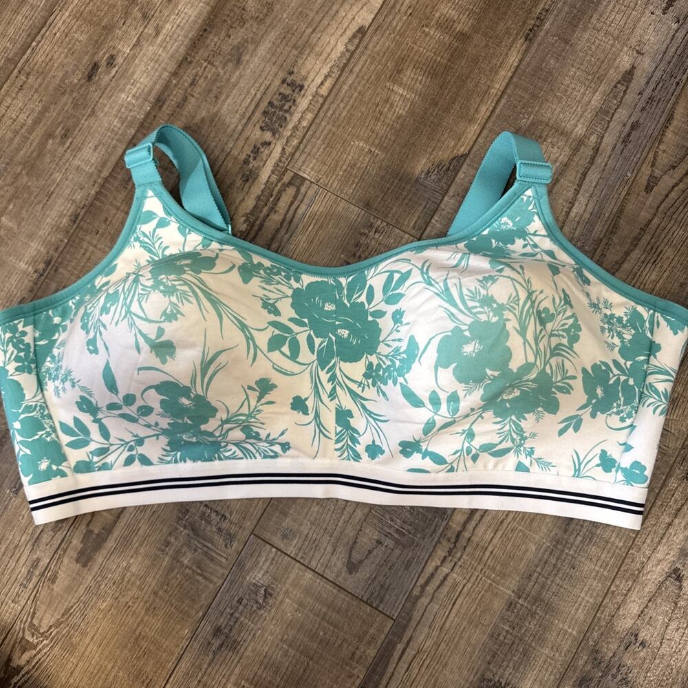 Cacique 48D Wireless Lounge Bra Teal Floral Full Coverage Comfort Plus Size